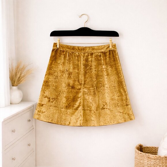Handmade Dresses & Skirts - Handmade Gold Crushed Velvet A-Line Mini Skirt High Waist 15” Flat